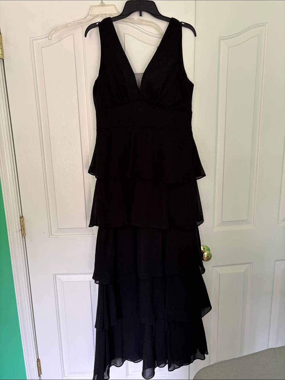 R&M Richards Black Tiered V-Neck Maxi Dress